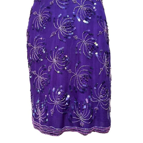Vintage 90s Beaded Silk Cocktail Dress Royal Purple Size 6 XS/S - Picture 3 of 10